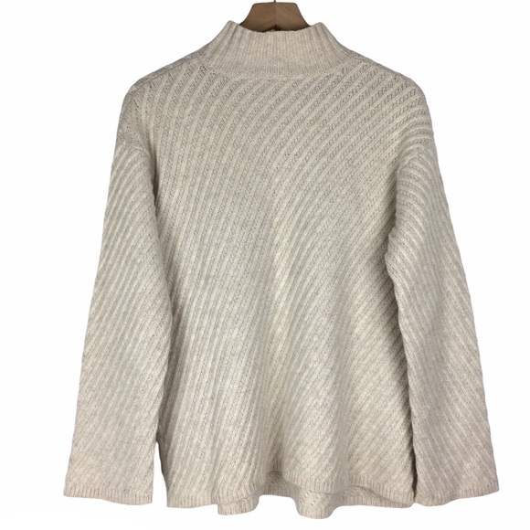 J JILL Sweater Wool Cashmere Mock Neck Ribbed Neutral Minimalist Size Medium - Picture 4 of 11